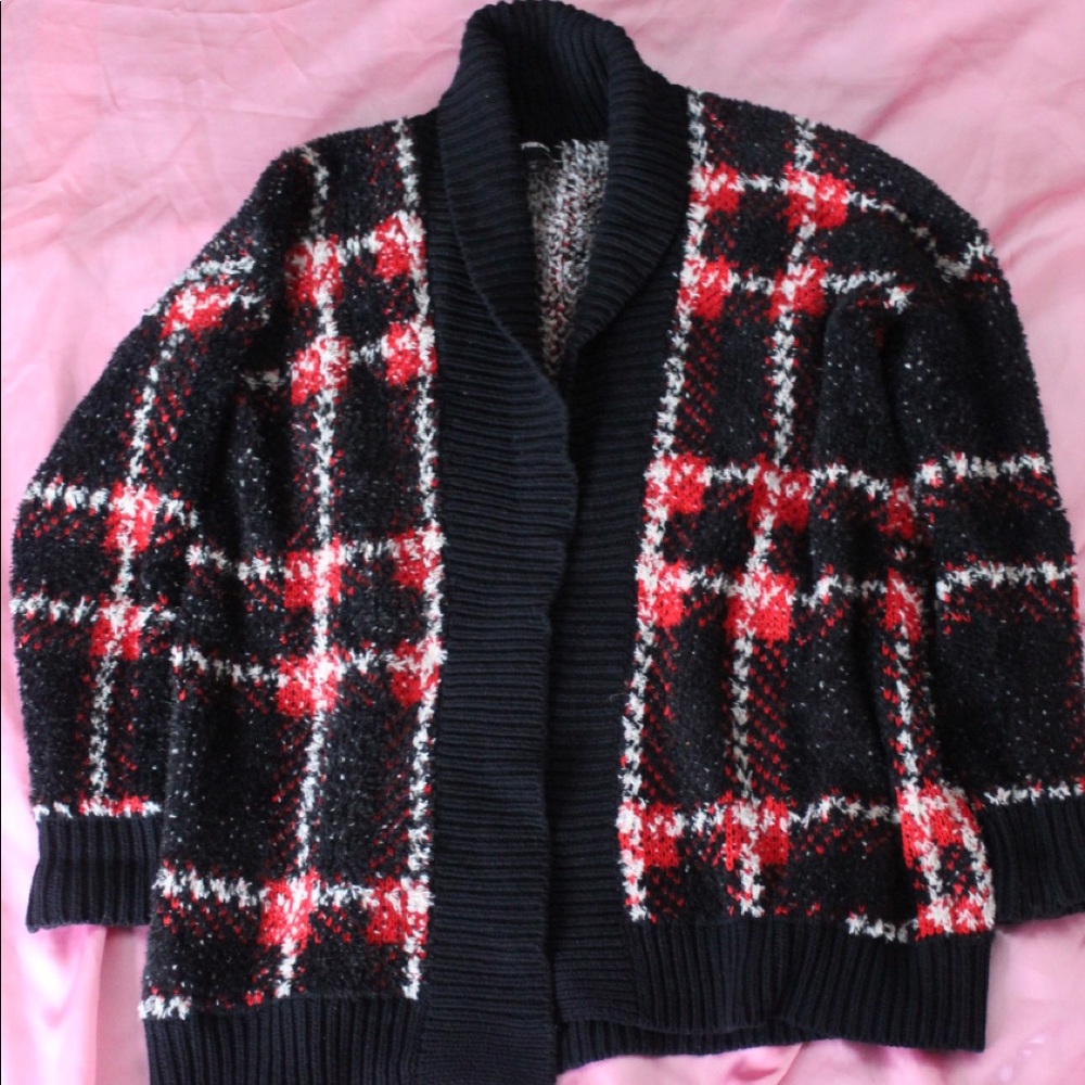 Madras Pattern Cardigan Sweater